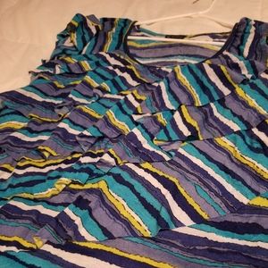 Dark blue, turquoise, green, and white blouse